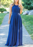 Chiffon Bridesmaid Dress A-Line/Princess Scoop Neck Sweep Train With Lace