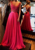 Chiffon Long/Floor-Length A-Line/Princess Sleeveless Bateau Zipper Prom Dress With Appliqued - dennisdresses