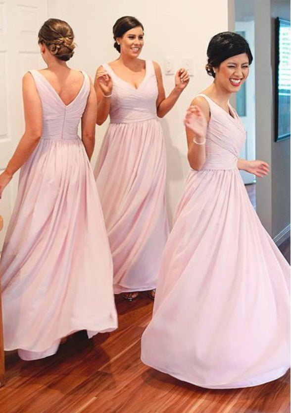 Chiffon Long/Floor-Length A-Line/Princess Sleeveless Sweetheart Zipper Bridesmaid Dress - dennisdresses