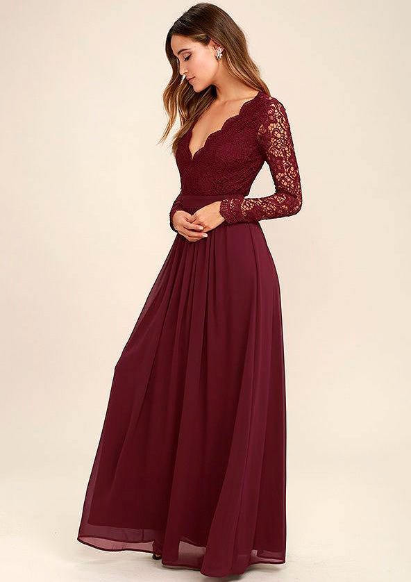 Chiffon Prom Dress A-Line/Princess Scalloped Neck Long/Floor-Length With Lace - dennisdresses