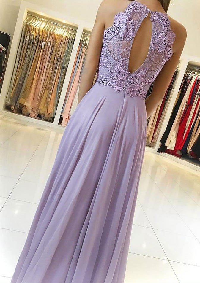 Chiffon Prom Dress A-Line/Princess Scoop Neck Long/Floor-Length With Lace - dennisdresses