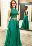 Chiffon Prom Dress A-Line/Princess Scoop Neck Sweep Train With Pleated