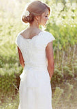 Chiffon Sweep Train Sheath/Column Sleeveless V-Neck Covered Button Wedding Dress With Appliqued - dennisdresses