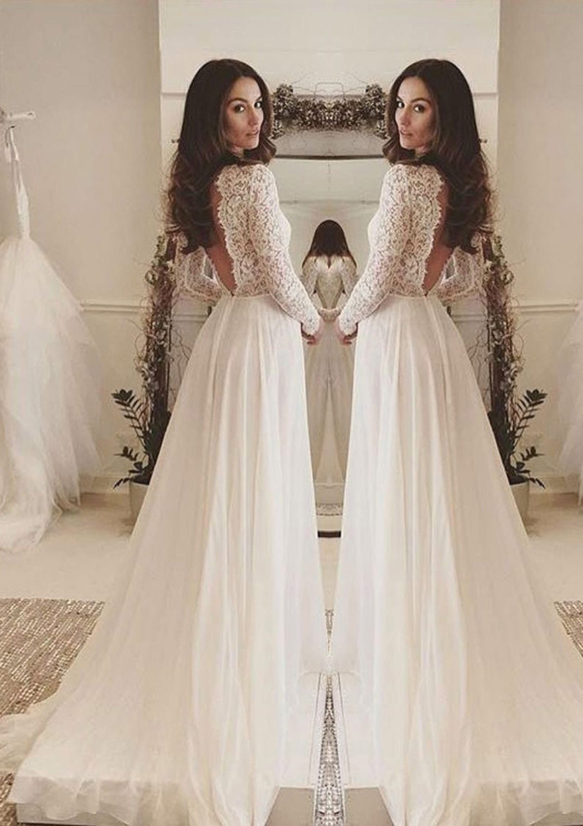 Chiffon Wedding Dress A-Line/Princess Sweep Train With Lace - dennisdresses
