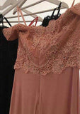 Elastic Satin Long/Floor-Length Sheath/Column Sleeveless Off-The-Shoulder Zipper Prom Dress With Lace - dennisdresses