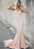 Elastic Satin Prom Dress Sheath/Column Sweetheart Sweep Train - dennisdresses