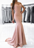 Elastic Satin Prom Dress Trumpet/Mermaid Off-The-Shoulder Sweep Train With Pleated - dennisdresses