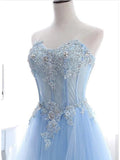A-Line Sexy Floral Engagement Prom Birthday Dress Strapless Sleeveless Sweep / Brush Train Lace with Pleats Lace Insert 2023