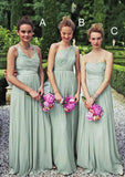 Gentle A-Line Sleeveless Pleated Floor-Length Combination Bridesmaid Dresses