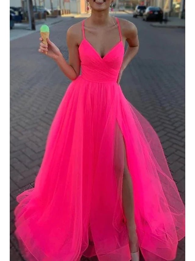 A-Line Prom Dresses Sexy Dress Wedding Party Court Train Sleeveless Spaghetti Strap Organza with Slit 2023