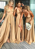 Jersey Bridesmaid Dress A-Line/Princess V-Neck Sweep Train With Split Front Pleated Waistband