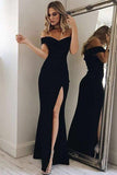 Jersey Prom Dress Sheath/Column Off-The-Shoulder Long/Floor-Length With Side Split