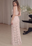 Lace Prom Dress Sheath/Column Bateau Long/Floor-Length With Flowers - dennisdresses