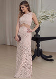 Lace Prom Dress Sheath/Column Bateau Long/Floor-Length With Flowers