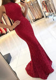 Lace Prom Dress Trumpet/Mermaid Scoop Neck Sweep Train With Waistband - dennisdresses