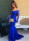 Lace Prom Dress Trumpet/Mermaid V-Neck Long/Floor-Length With Pleated - dennisdresses