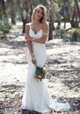 Lace Sweep Train Trumpet/Mermaid Sleeveless Sweetheart Zipper Wedding Dress With Appliqued - dennisdresses