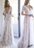 Lace Wedding Dress A-Line/Princess V-Neck Court Train - dennisdresses