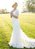 Lace Wedding Dress Sheath/Column Scalloped Neck Court Train