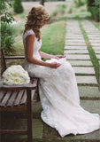 Lace Wedding Dress Sheath/Column Scoop Neck Court Train - dennisdresses