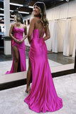 Mermaid / Trumpet Prom Dresses Corsets Dress Wedding Guest Floor Length Sleeveless Spaghetti Strap Satin with Ruched Slit 2023