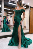 Mermaid / Trumpet Evening Gown Empire Dress Formal Court Train Sleeveless Off Shoulder Imitation Silk with Slit Appliques 2023