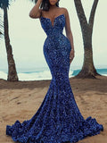 Mermaid / Trumpet Prom Dresses Luxurious Dress Formal Evening Sweep / Brush Train Sleeveless Off Shoulder Sequined with Sequin 2023