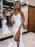 Mermaid / Trumpet Prom Dresses Sparkle & Shine Dress Formal Court Train Sleeveless V Neck Sequined Backless with Sequin Slit 2023 - dennisdresses