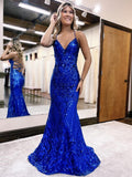 Mermaid / Trumpet Prom Dresses Sparkle & Shine Dress Formal Sweep / Brush Train Sleeveless V Neck Sequined Backless with Glitter Sequin 2023 - dennisdresses