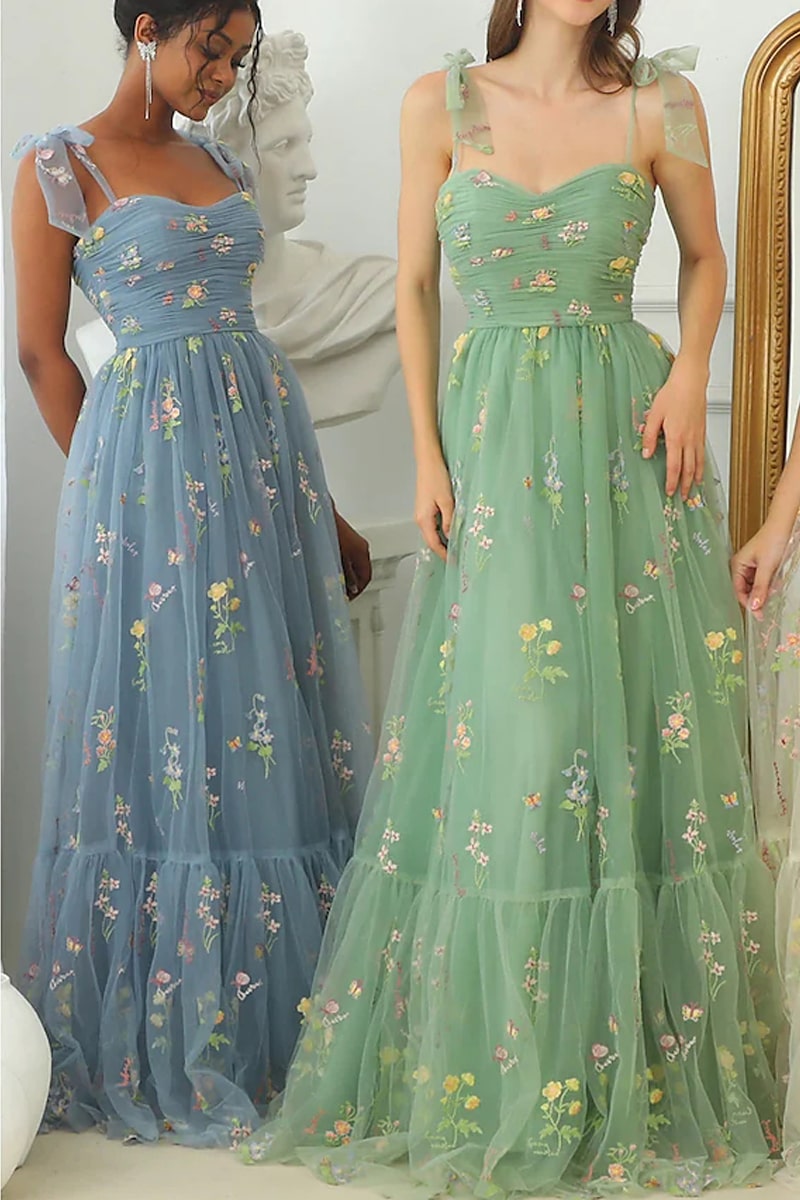 A-Line Prom Dresses Floral Dress Formal Floor Length Sleeveless Sweetheart Lace Backless with Pleats Ruched 2023