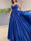 A-Line Minimalist Sexy Party Wear Prom Dress V Neck Sleeveless Floor Length Lace with Pleats Appliques 2023
