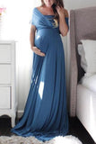A-Line Evening Gown Maternity Dress Formal Sweep / Brush Train Sleeveless Off Shoulder Spandex with Pleats 2023