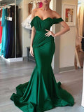 Mermaid / Trumpet Prom Dresses Vintage Dress Formal Court Train Sleeveless Off Shoulder Stretch Fabric with Pleats 2023