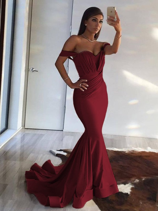 Mermaid / Trumpet Prom Dresses Vintage Dress Formal Court Train Sleeveless Off Shoulder Stretch Fabric with Pleats 2023