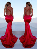 Mermaid / Trumpet Prom Dresses Empire Dress Formal Court Train Sleeveless V Neck Charmeuse Backless with Slit 2023
