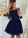 Dark Navy Homecoming Dresses Cocktail Party Gown Long Sleeve 2023