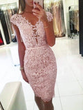 Mermaid / Trumpet Cocktail Dresses Party Dress Homecoming Knee Length Sleeveless V Neck Lace with Appliques 2023