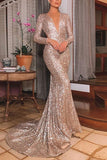 Mermaid / Trumpet Prom Dresses Vintage Dress Formal Court Train Long Sleeve V Neck Sequined with Sequin 2023 #DS16033PO2261