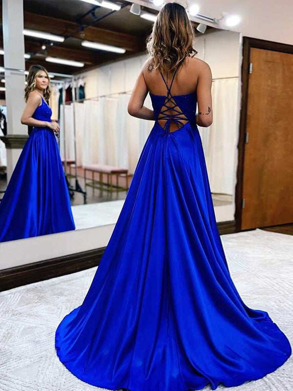 Royal Blue Prom Dresses Pocket Dress Formal Train Evening Gown 2023