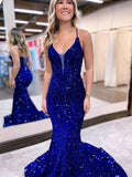 Mermaid / Trumpet Prom Dresses Sparkle & Shine Dress Formal Court Train Sleeveless Spaghetti Strap Sequined with Sequin 2023