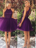 A-Line Cocktail Dresses Party Dress Homecoming Short / Mini Sleeveless High Neck Tulle with Pleats Beading 2023