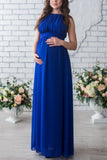 A-Line Prom Dresses Maternity Dress Formal Floor Length Sleeveless High Neck Chiffon with Pleats 2023