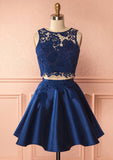 Satin Homecoming Dress A-Line/Princess Bateau Short/Mini With Lace - dennisdresses