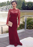 Satin Mother Of The Bride Dress Sheath/Column Scalloped Neck Long/Floor-Length With Lace - dennisdresses