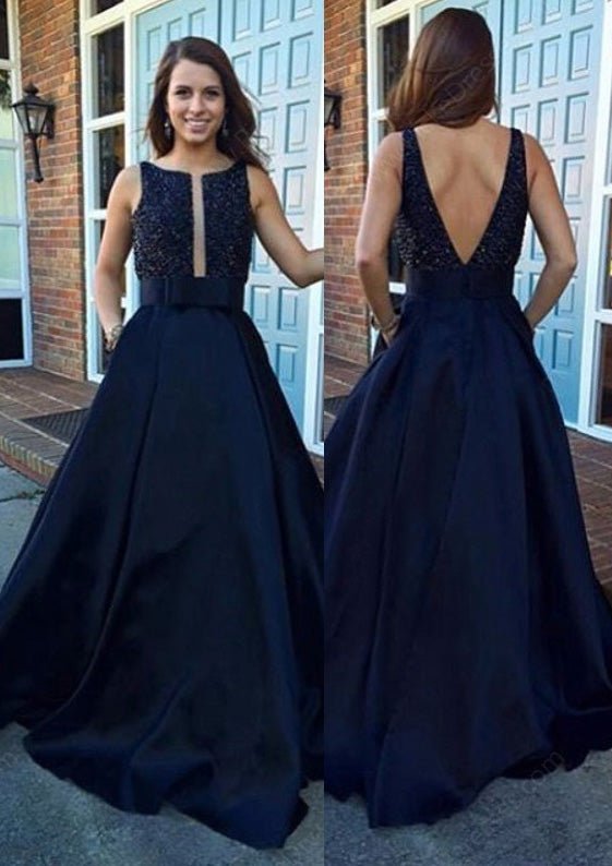 Satin Prom Dress A-Line/Princess Bateau Long/Floor-Length With Sequins - dennisdresses