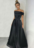Satin Prom Dress A-Line/Princess Off-The-Shoulder Long/Floor-Length - dennisdresses