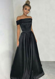 Satin Prom Dress A-Line/Princess Off-The-Shoulder Long/Floor-Length - dennisdresses