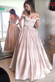 Satin Prom Dress A-Line/Princess Off-The-Shoulder Long/Floor-Length With Beaded
