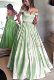 Satin Prom Dress A-Line/Princess Off-The-Shoulder Long/Floor-Length With Beaded - dennisdresses