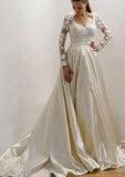 Satin Wedding Dress A-Line/Princess Sweetheart Court Train With Lace